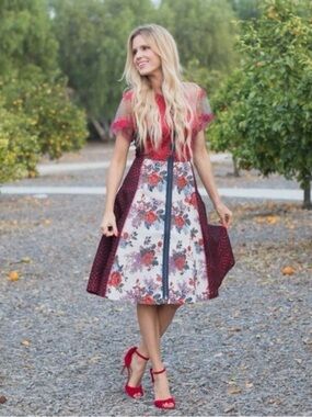 Anthro Byron Lars Beguile Winter Rose Dress Brocade Lace 0 2